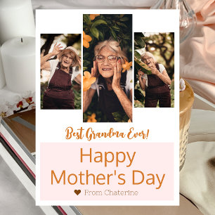 Simple Elegant Modern Mothers Day Grandma 3 Photo Holiday Card