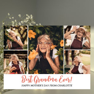 Simple Elegant Modern Mothers Day Grandma 5 Photo Holiday Card