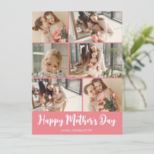 Simple Elegant Modern Mothers Day Photo Collage Holiday Card