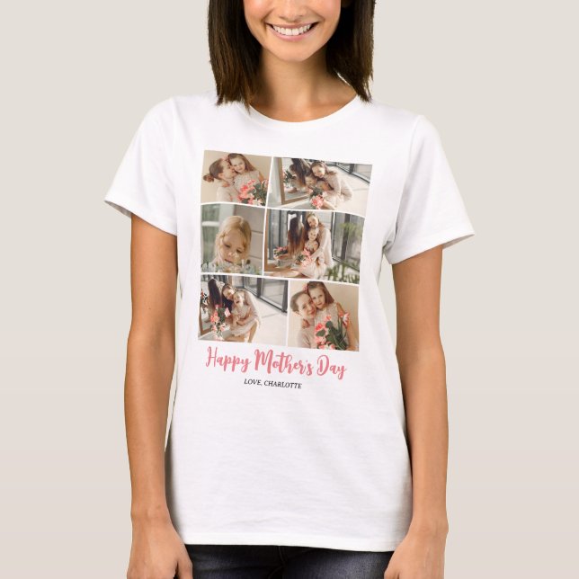 Simple Elegant Modern Mothers Day Photo Collage T-Shirt (Front)