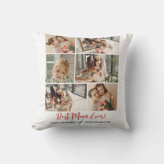 Simple Elegant Modern Mothers Day Photo Collage Throw Pillow (Front)
