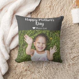 Simple Elegant Modern Mothers Day Photo Name Throw Pillow