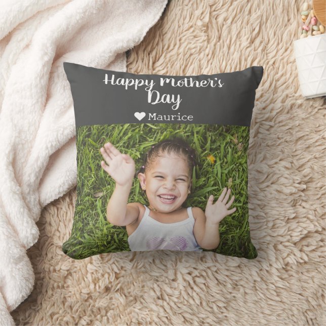 Simple Elegant Modern Mothers Day Photo Name Throw Pillow (Blanket)