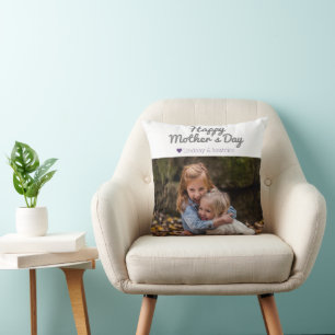 Simple Elegant Modern Mothers Day Photo Name Throw Pillow