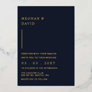 Simple Elegant Modern Navy Wedding Foil Invitation
