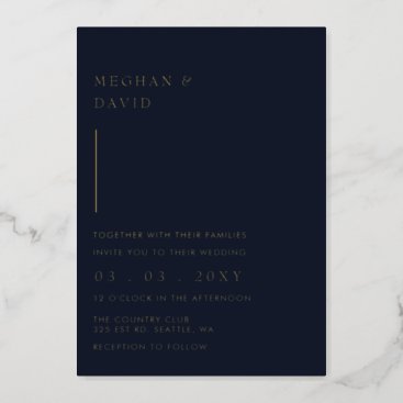 Simple Elegant Modern Navy Wedding   Foil Invitation