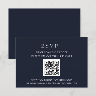 Simple Elegant Modern Navy Wedding QR CODE RSVP Card