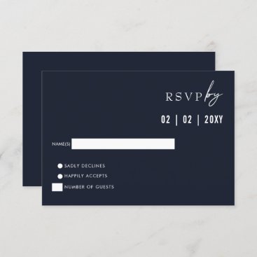 Simple Elegant Modern Navy Wedding   RSVP Card