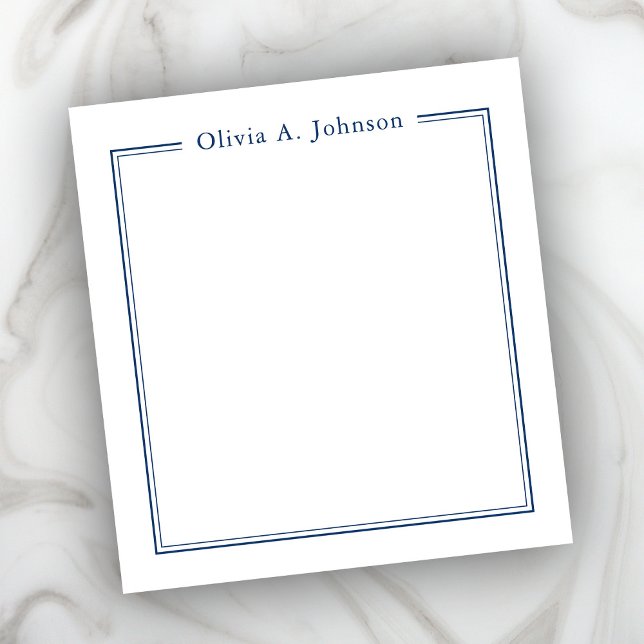 Simple Elegant Modern Navy White Notepad (Elegant Stylish Design Simply Personalize with Your Custom Name.)