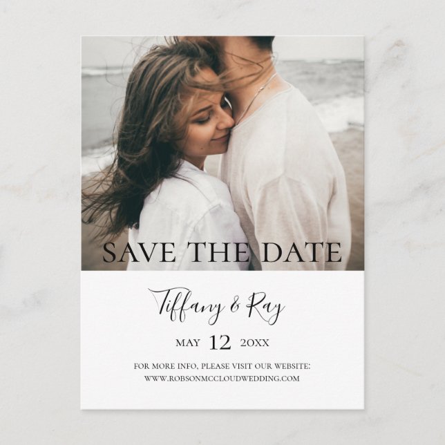 Simple Elegant Modern Photo Save The Date Postcard (Front)