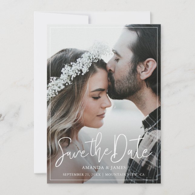 Simple Elegant Modern Photo Save the Date Template (Front)
