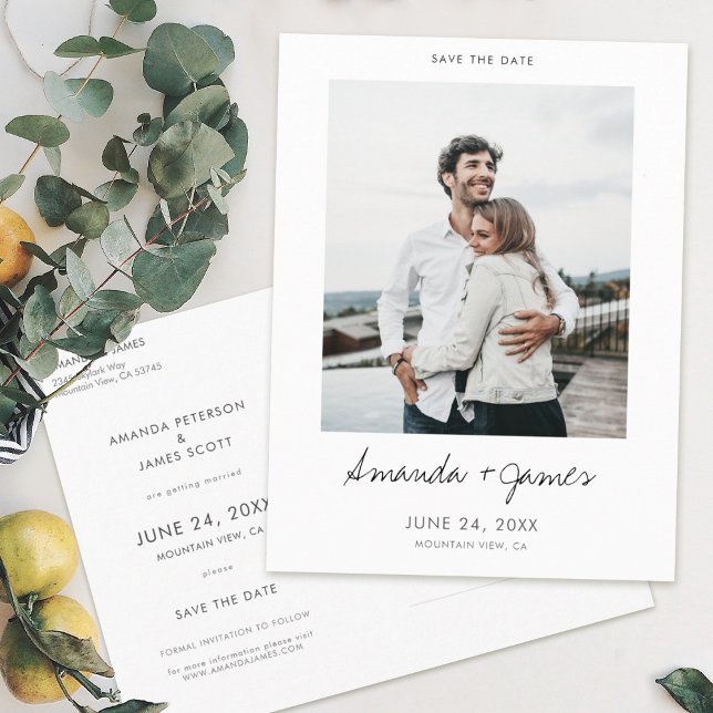 Simple Elegant Modern Photo Save the Date Wedding Announcement Postcard (Creator Uploaded)