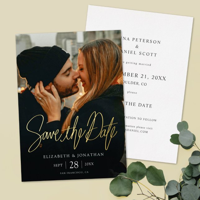 Simple Elegant Modern Photo Save the Date Wedding  Foil Invitation (Creator Uploaded)
