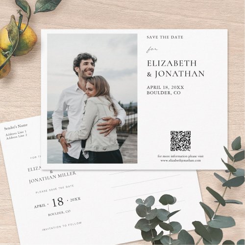 Simple Elegant Modern Photo Save the Date Wedding  Invitation Postcard