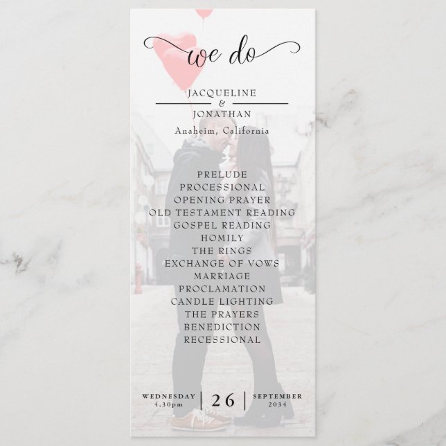 Simple Elegant Modern Photo Wedding Program (Front)