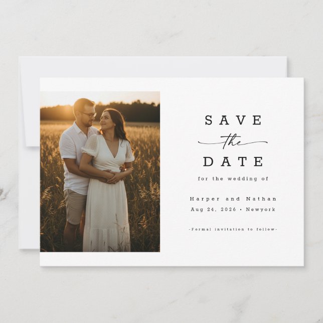 Simple Elegant Modern Photo Wedding QR Code Save The Date (Front)