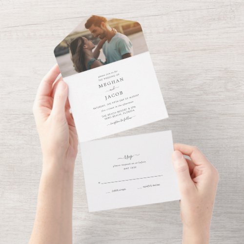 Simple Elegant Modern Photo Wedding RSVP All In On All In One Invitation