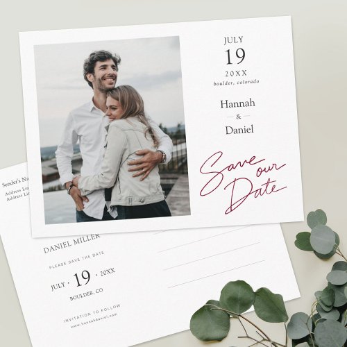 Simple Elegant Modern Photo Wedding Save the Date Announcement Postcard