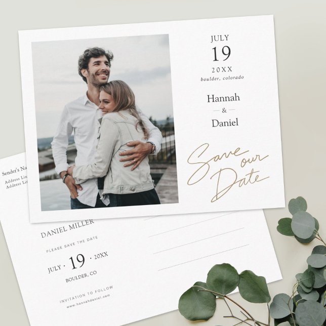 Simple Elegant Modern Photo Wedding Save the Date Announcement Postcard (Creator Uploaded)