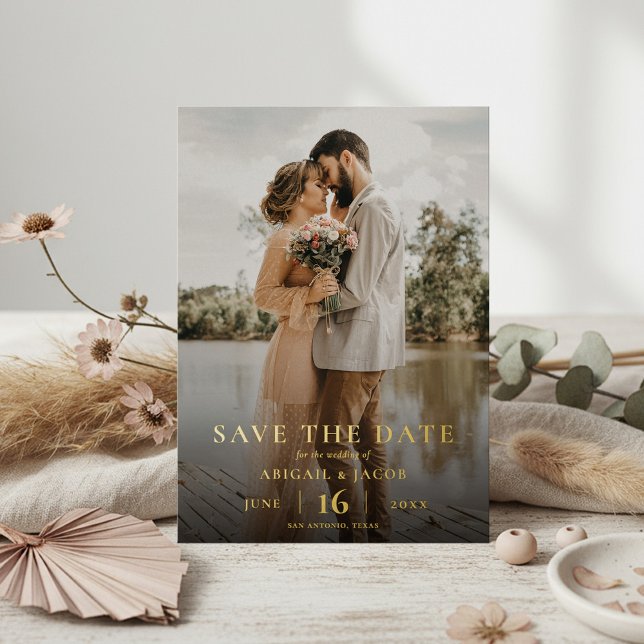 Simple Elegant Modern Photo Wedding Save the Date Foil Invitation (Creator Uploaded)