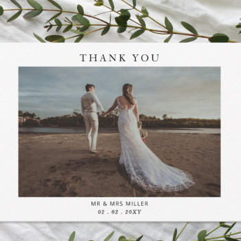 Simple Elegant Modern Photo Wedding  Thank You Card by blessedwedding at Zazzle