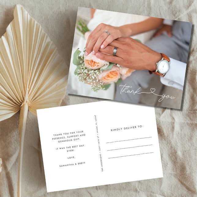 Simple Elegant Modern Photo Wedding Thank You  Postcard (Creator Uploaded)