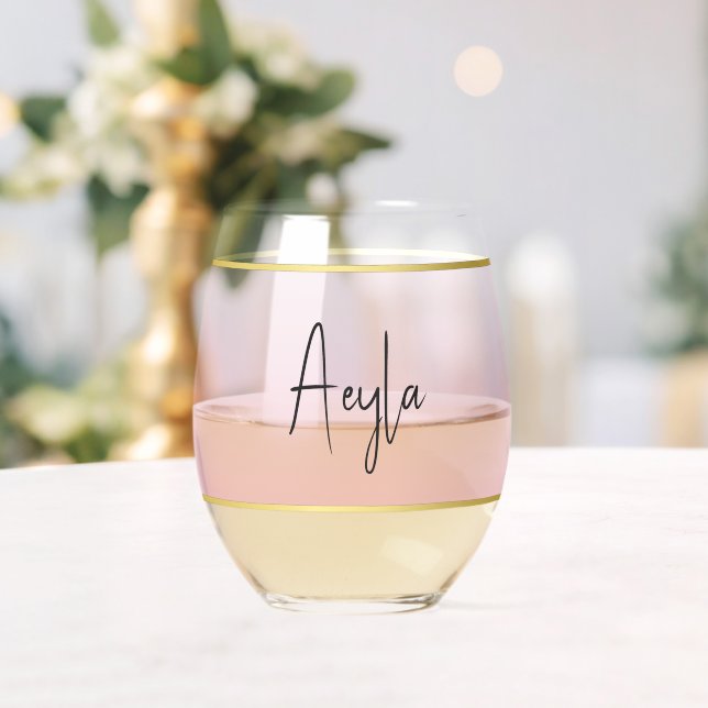 Simple Elegant Modern Pink Personalized Stemless Wine Glass (Insitu (Wedding))