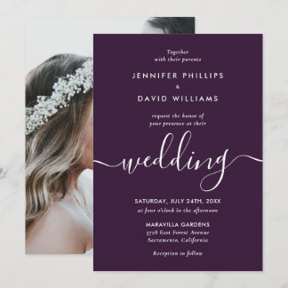 Simple Elegant Modern Purple Photo Wedding Invitation