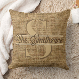  Simple Elegant Modern Rustic Gold Monogram & Name Throw Pillow