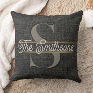 Simple Elegant Modern Rustic Gold Monogram & Name Throw Pillow