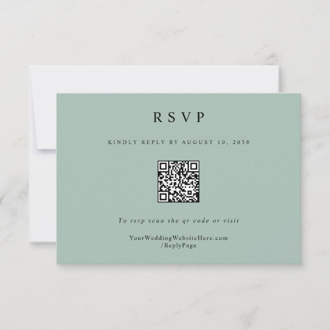 Simple Elegant Modern Sage Green Wedding QR Code RSVP Card (Front)