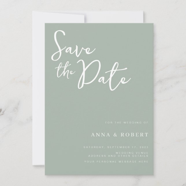 Simple Elegant Modern Sage Green Wedding Save The Date (Front)