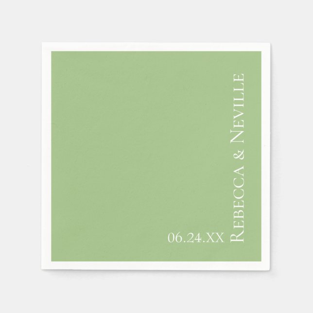 Simple Elegant Modern Sage Text Wedding Napkins (Front)