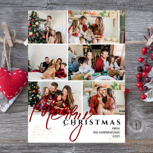 Simple Elegant modern Script 6 photo Christmas Holiday Card