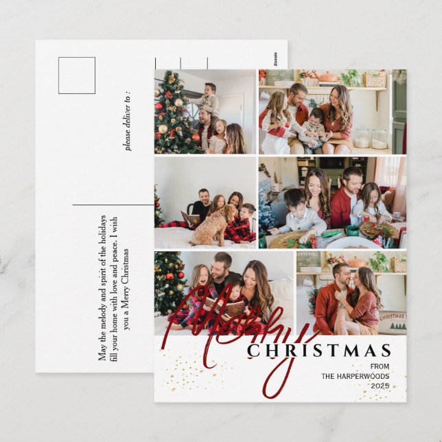  Simple Elegant modern Script 6 photo Christmas Holiday Postcard (Front/Back)