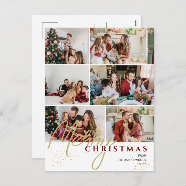  Simple Elegant modern Script 6 photo Christmas Holiday Postcard (Front/Back)
