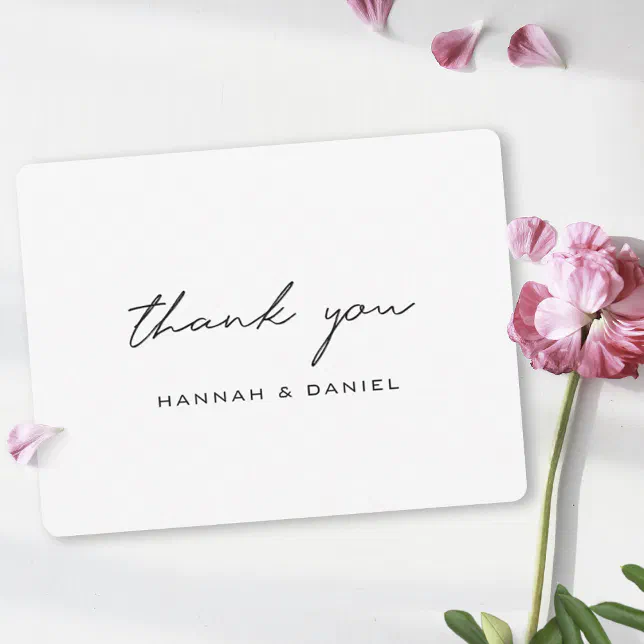 Simple Elegant Modern Script Black White Wedding Thank You Card | Zazzle