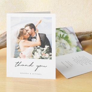 Simple Elegant Modern Script Custom Photo Wedding Letterpress Thank You Card