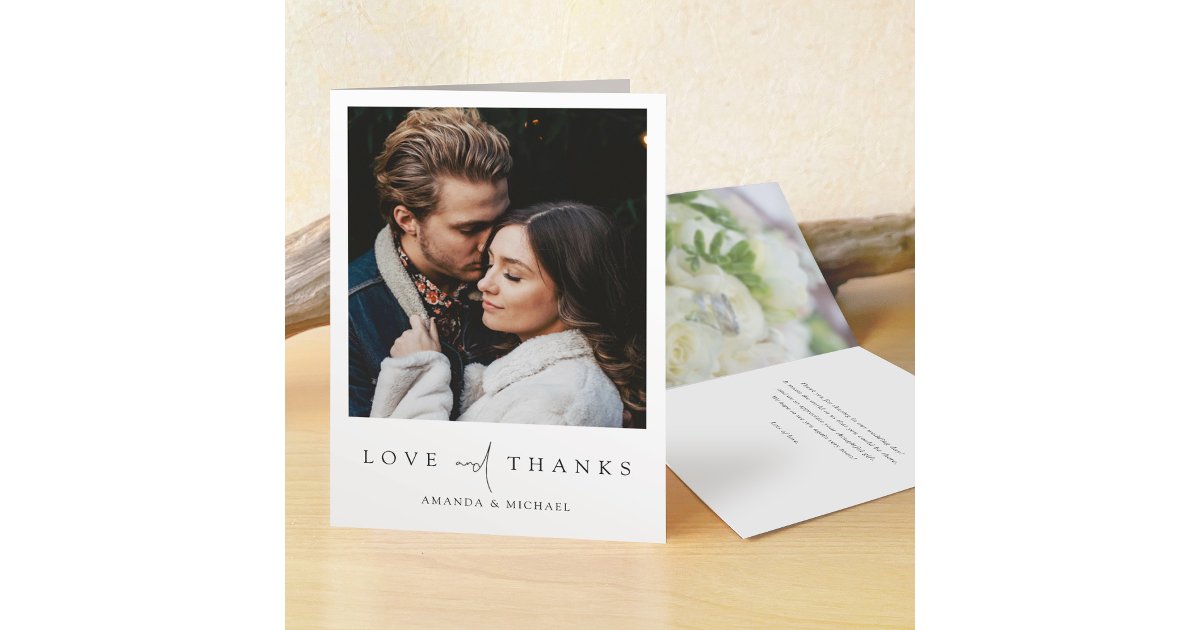 Simple Elegant Modern Script Custom Photo Wedding Thank You Card | Zazzle