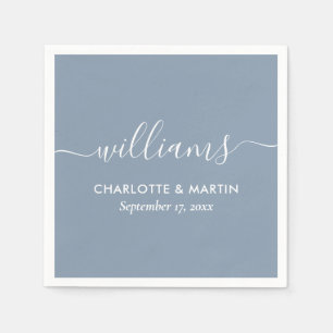 Simple Elegant Modern Script Dusty Blue Wedding Napkins