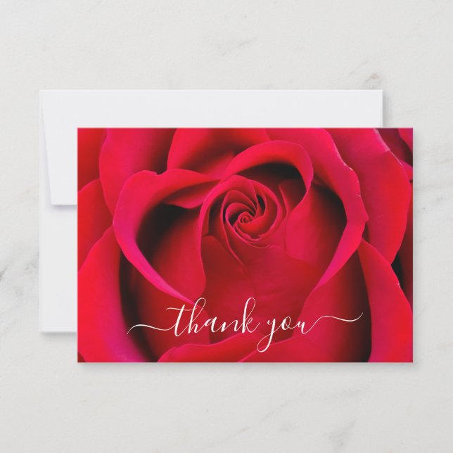 Simple Elegant Modern Script Floral Rose Wedding Thank You Card (Front)