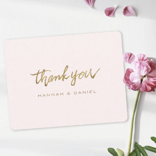 Simple Elegant Modern Script Gold and Pink Thank You Card