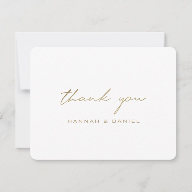 Simple Elegant Modern Script Gold White Wedding Thank You Card