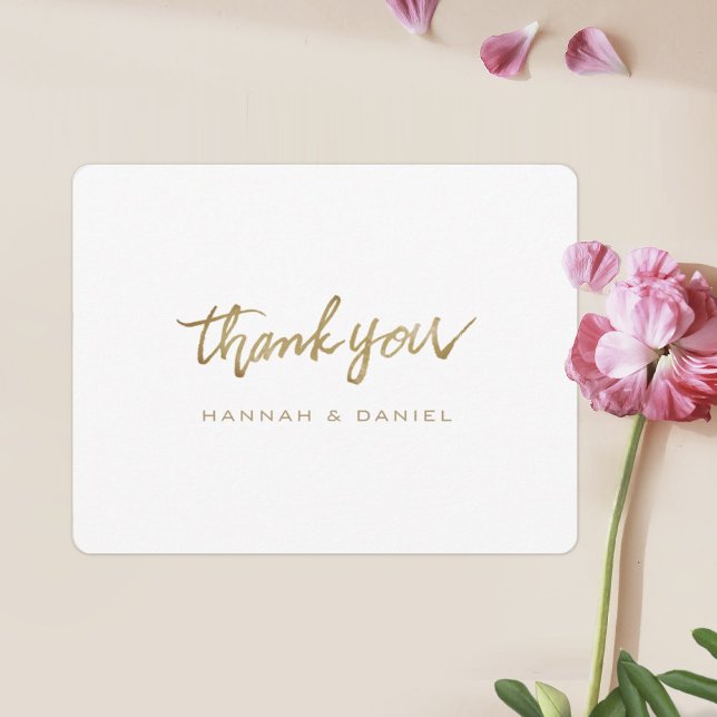 Simple Elegant Modern Script Gold White Wedding Thank You Card (Creator Uploaded)