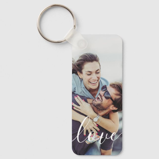 Simple Elegant Modern Script Photo Keychain (Front)