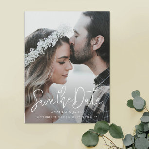 Simple Elegant Modern Script  Photo Save the Date Magnetic Invitation