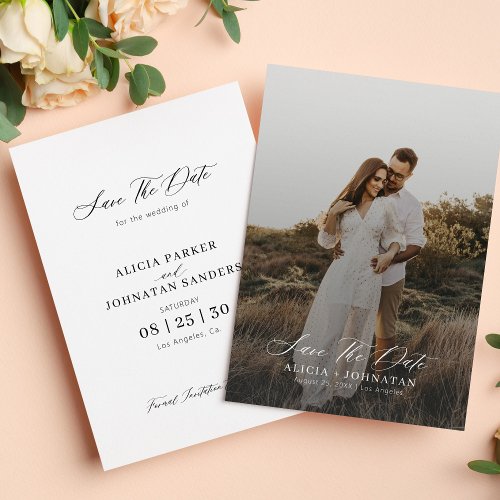 Simple elegant modern script photo wedding save the date