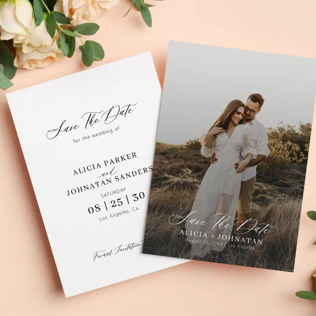 Simple elegant modern script photo wedding save the date | Zazzle