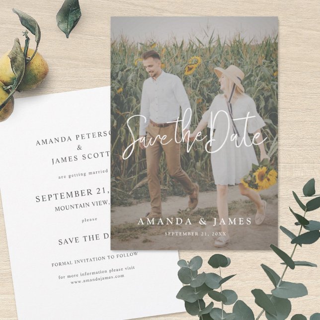 Simple Elegant Modern Script Photo Wedding Save The Date (Creator Uploaded)