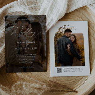 Simple Elegant Modern Script QR Code Photo Wedding Invitation